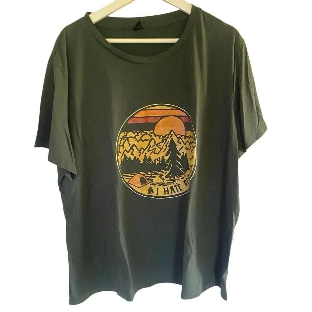 Shein curve size 3 XL green short sleeve shirt, Mountainscape I hate people